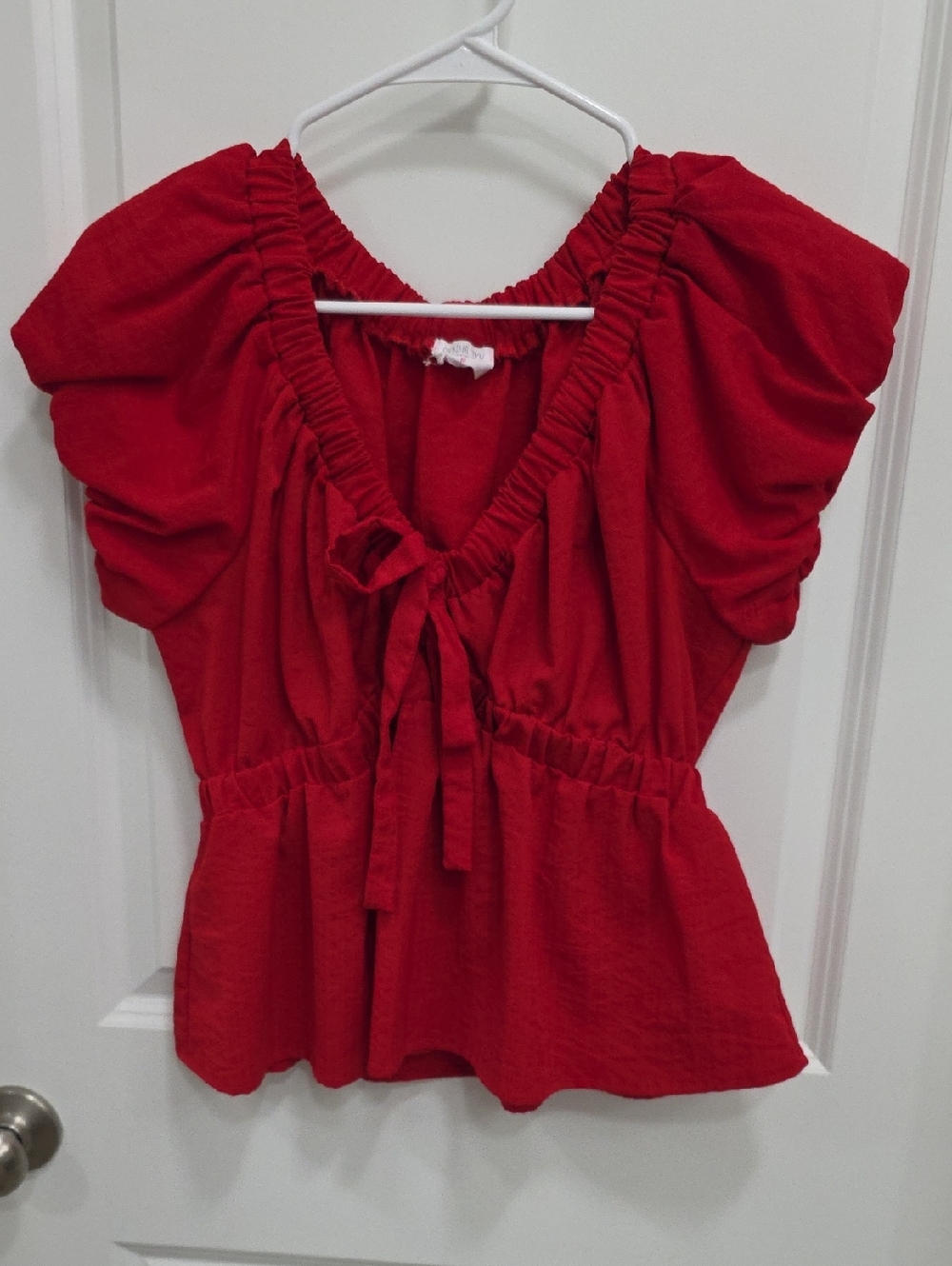 Sienna Sky Red Puff Sleeve Tie-Front Top